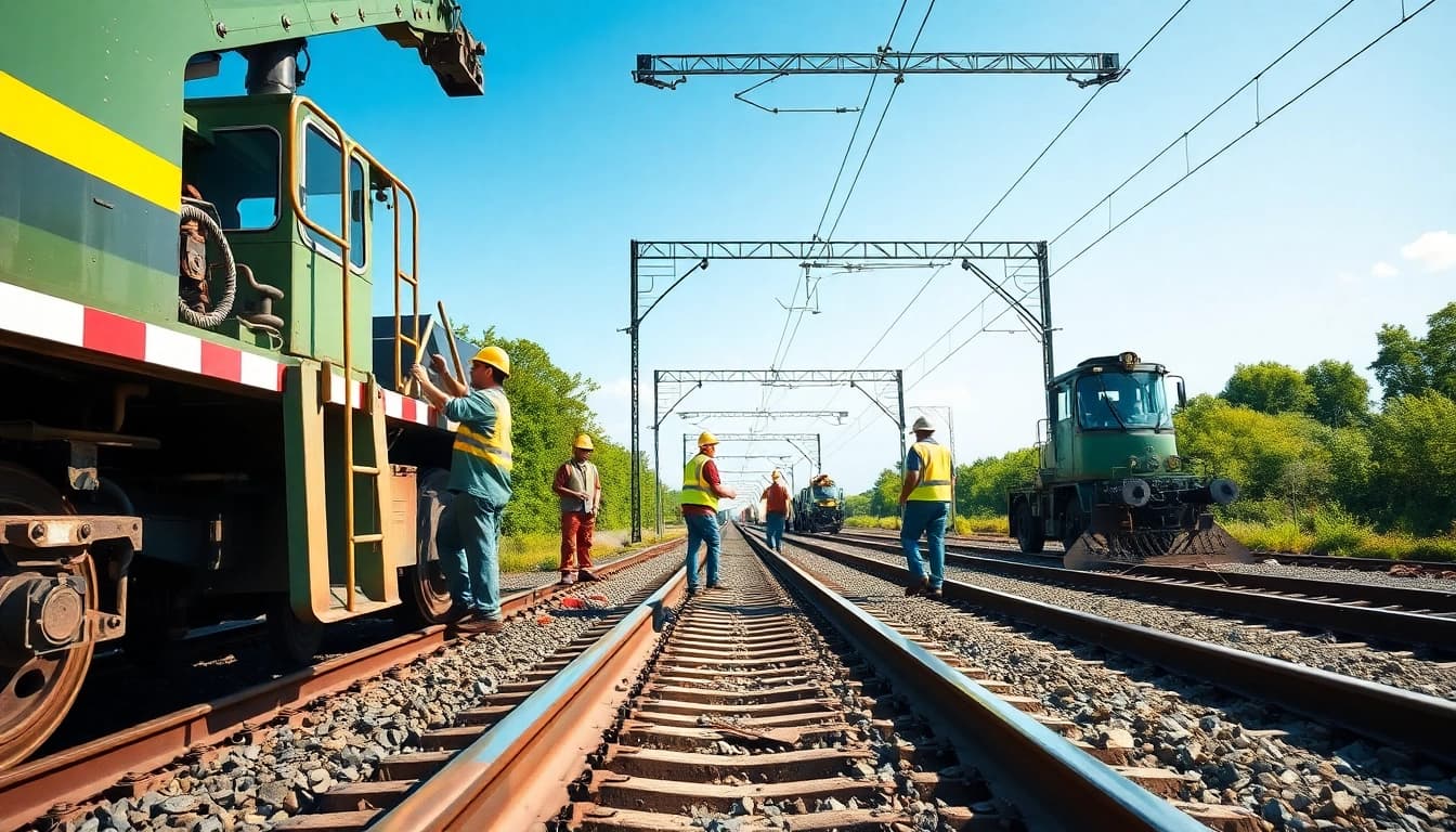 Emergency Railroad Repair with a professional team addressing urgent track issues using heavy machinery.