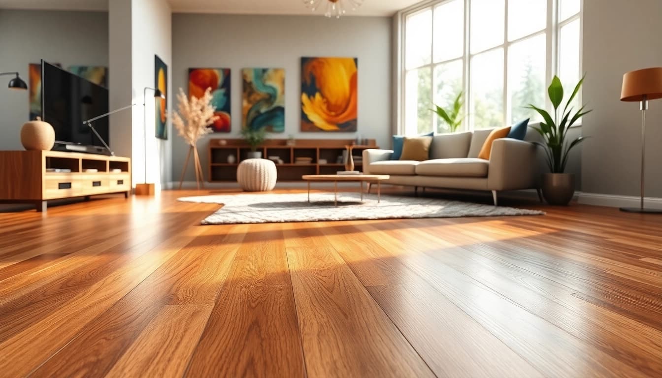 Showcase of vinyl flooring options in a stylish living room with natural light.