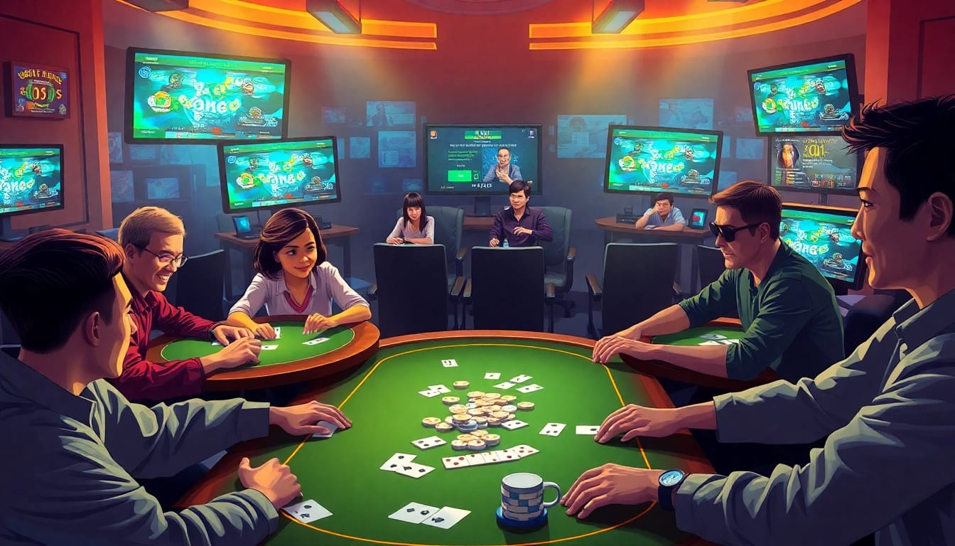 Exciting scene from gamebaidoithuong.com.vc showcasing diverse players enjoying online card games with vibrant graphics and immersive atmosphere.