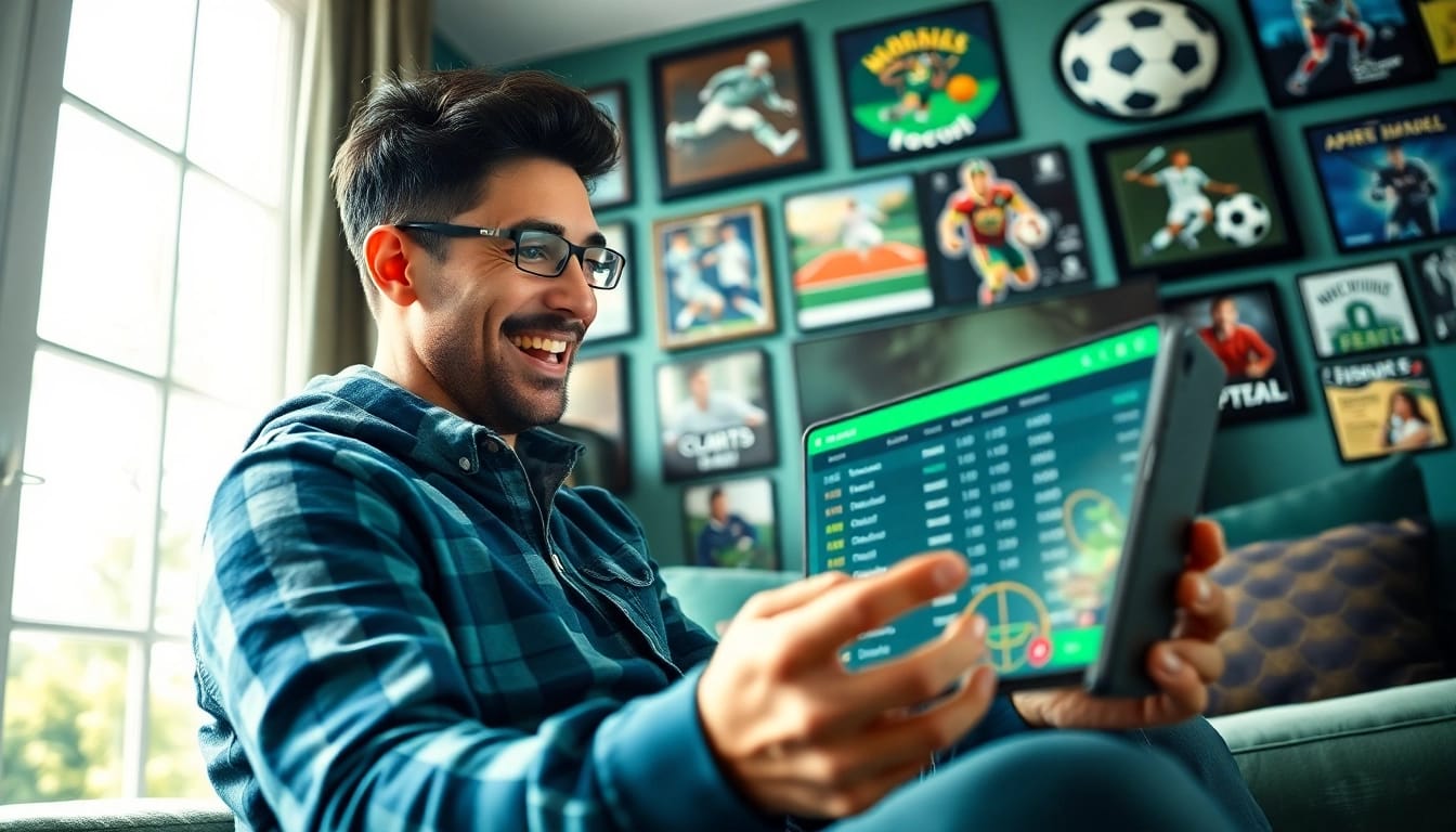 Explore online sportsbooks British Columbia with a sports fan engaged in betting.