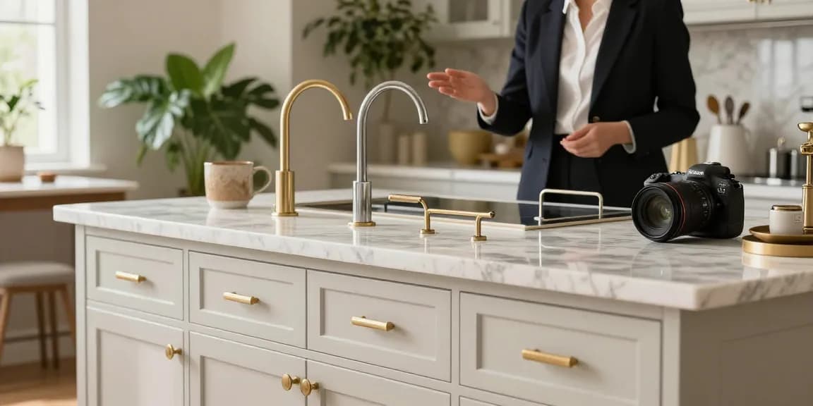 Luxury handles displayed in a chic kitchen, showcasing elegant design details.