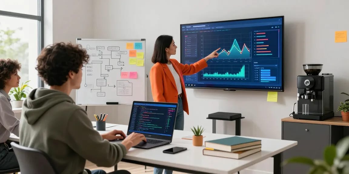 Collaboration scene illustrating a crush on ai during a machine learning project with diverse team members in a modern workspace.