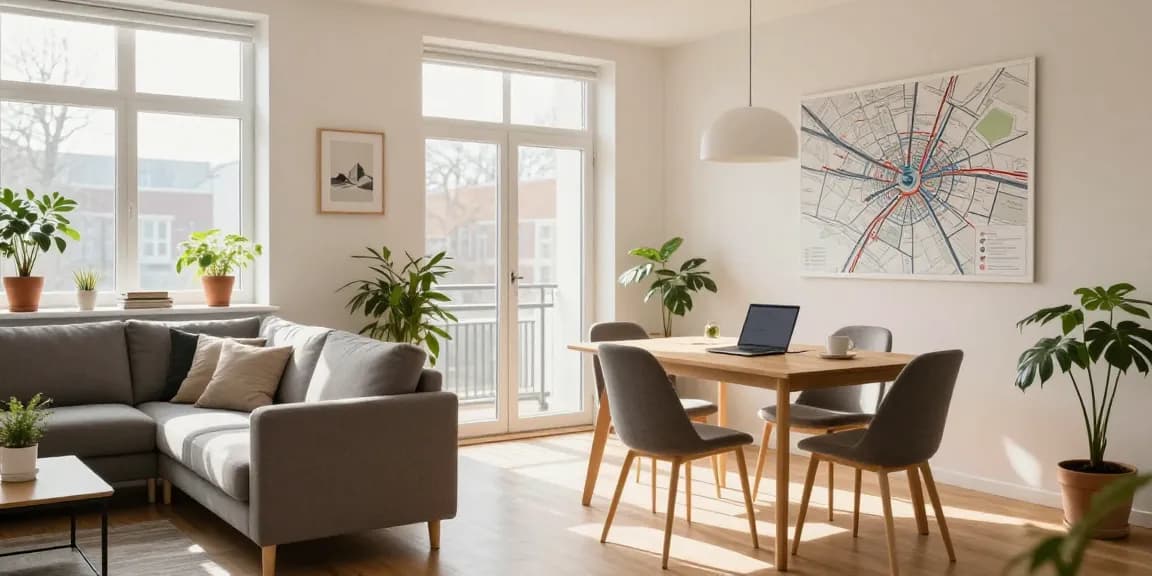 Komfortables Monteurzimmer Hannover mit modernem Wohnbereich und Schreibtisch, ideal für Geschäftsreisende.