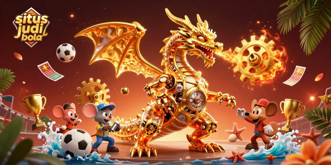 Engage in sports betting at situs judi bola with a golden dragon and exciting elements.