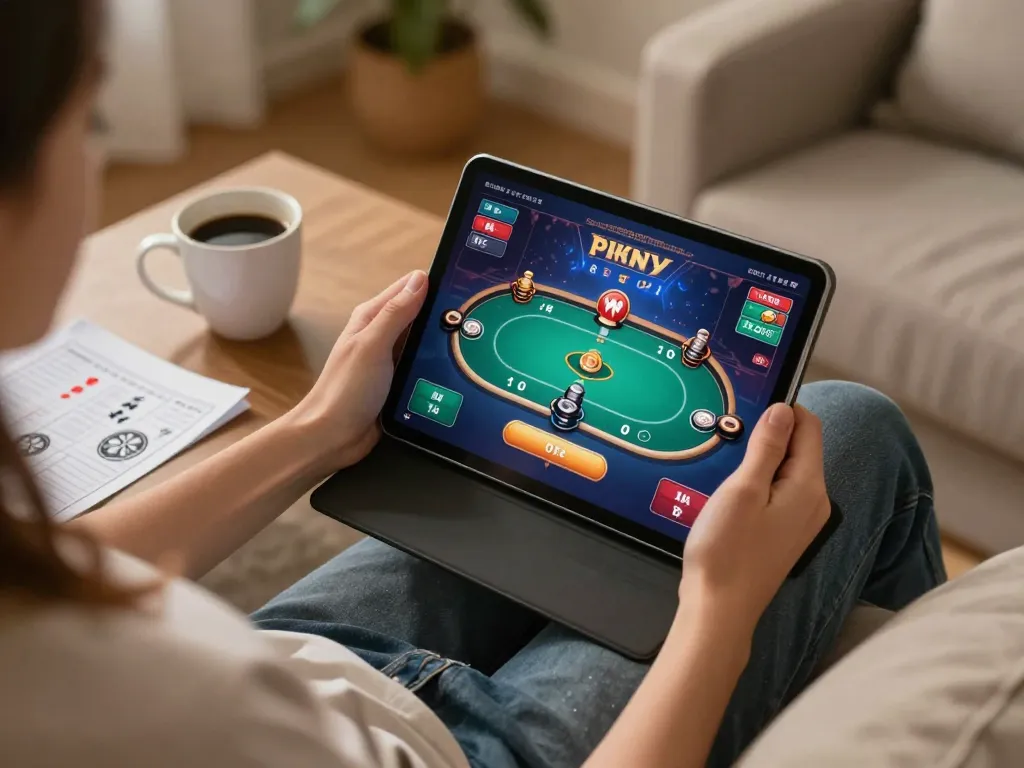Engaging poker session at home using tablet featuring casino esteri che accettano italiani for strategic gameplay.