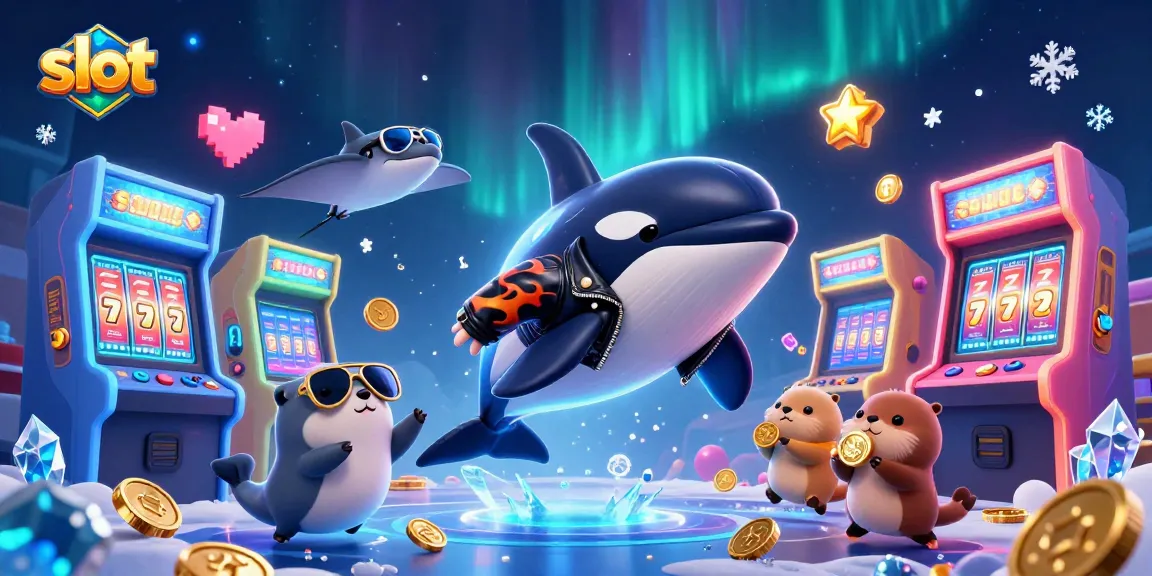 Slot yang mengasyikkan dengan paus orca kartun dan koin emas bersinar di laut.