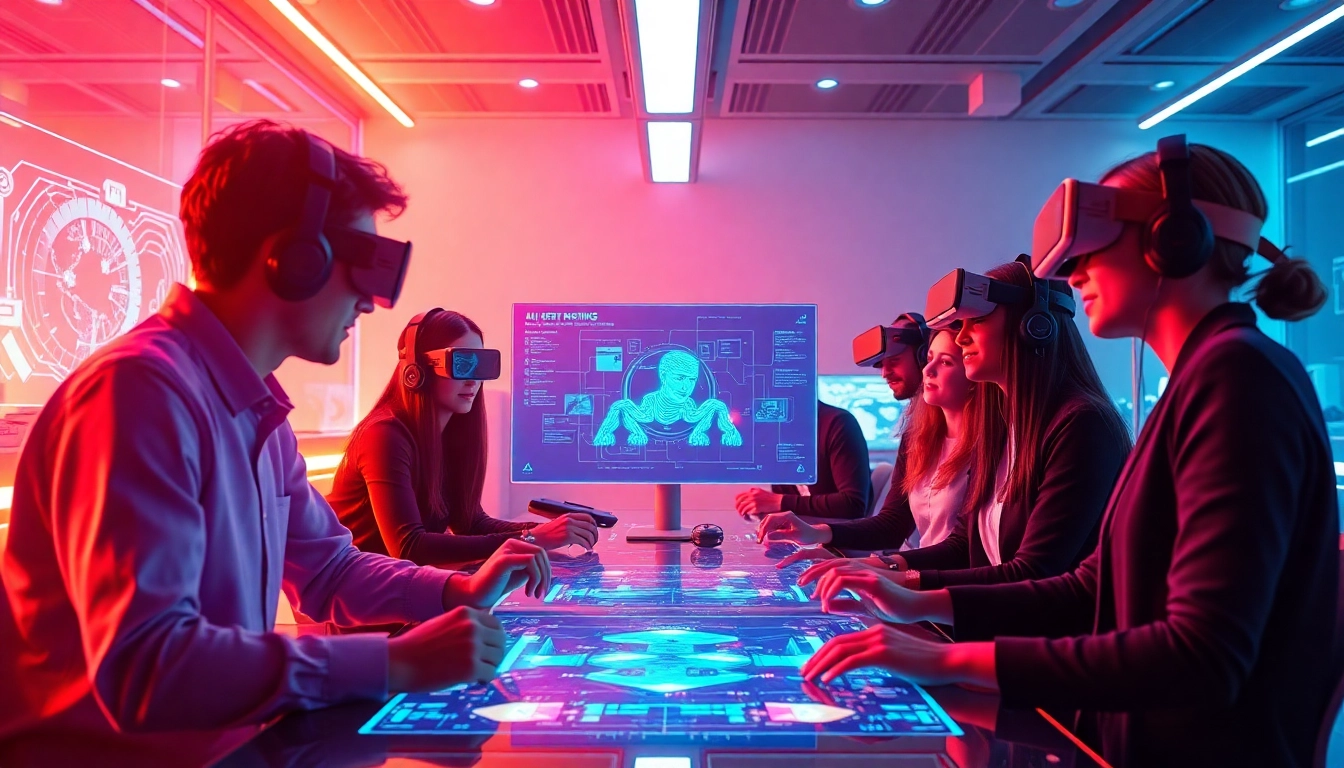 Engaging professionals exploring the innovative features of an NSFW AI image generator in a vibrant digital workspace.