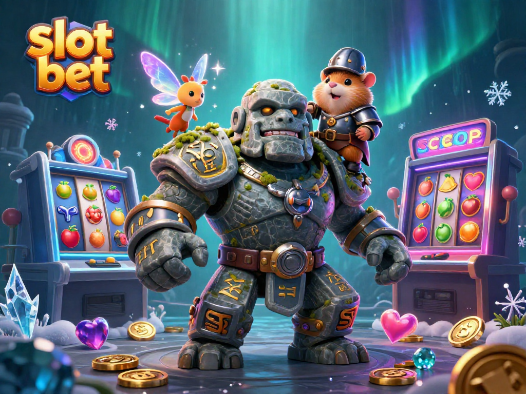 Mesin slot bet yang nyaman dan menarik dengan simbol buah dan jackpot di sekitar karakter pahlawan.