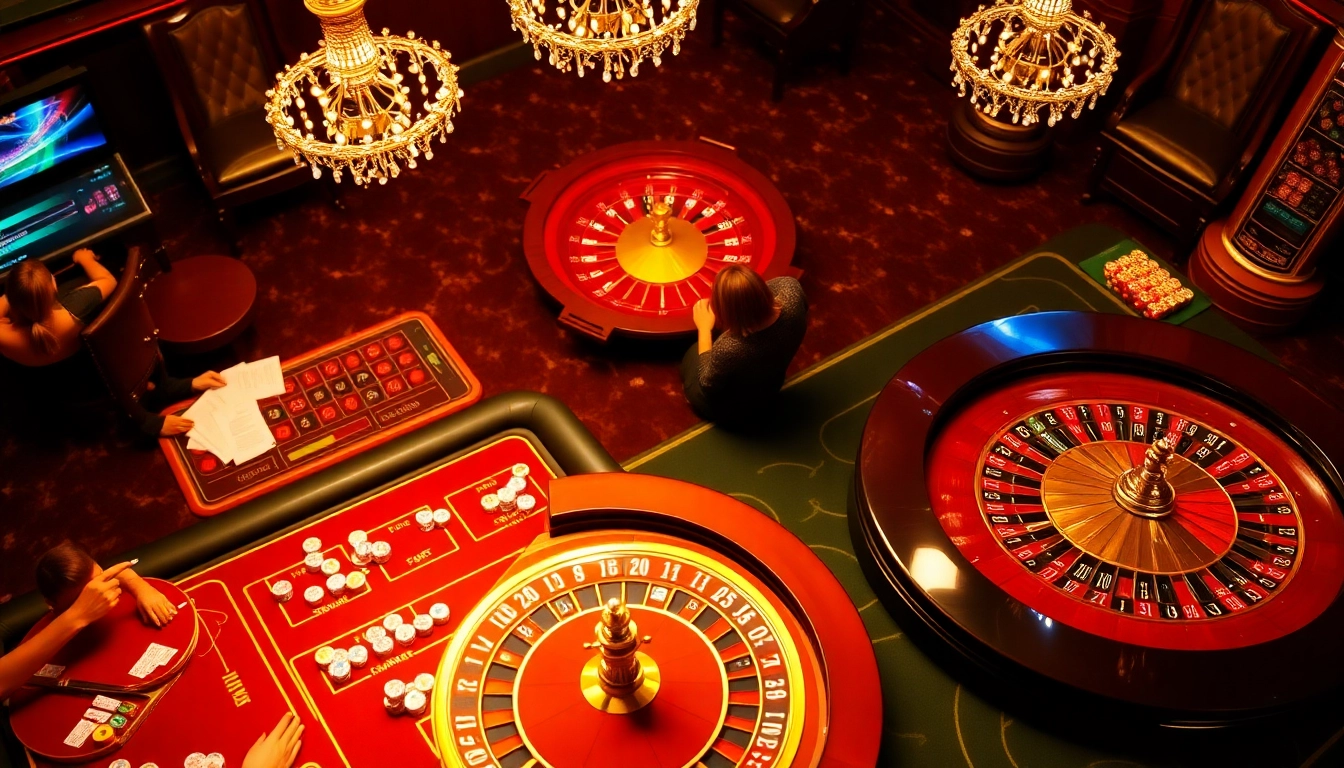 Découvrez l'excitation d'un site de casino en ligne avec des joueurs autour d'une table de casino luxueuse et des dés qui roulent.