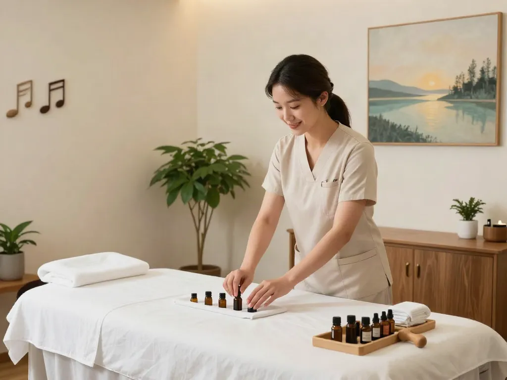 Relaxation therapy setup featuring 성동구출장마사지 essentials in a peaceful studio.