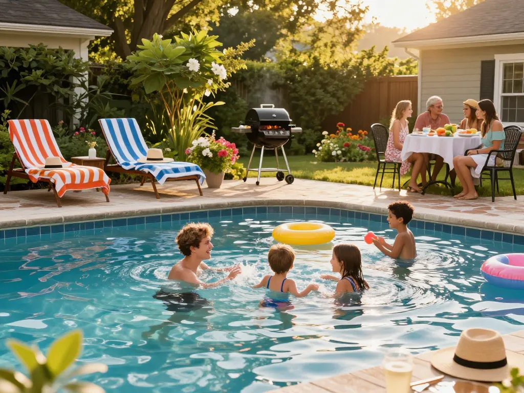 Dolphin Pool Services ensuring joyful family moments in a refreshing Virginia backyard pool.