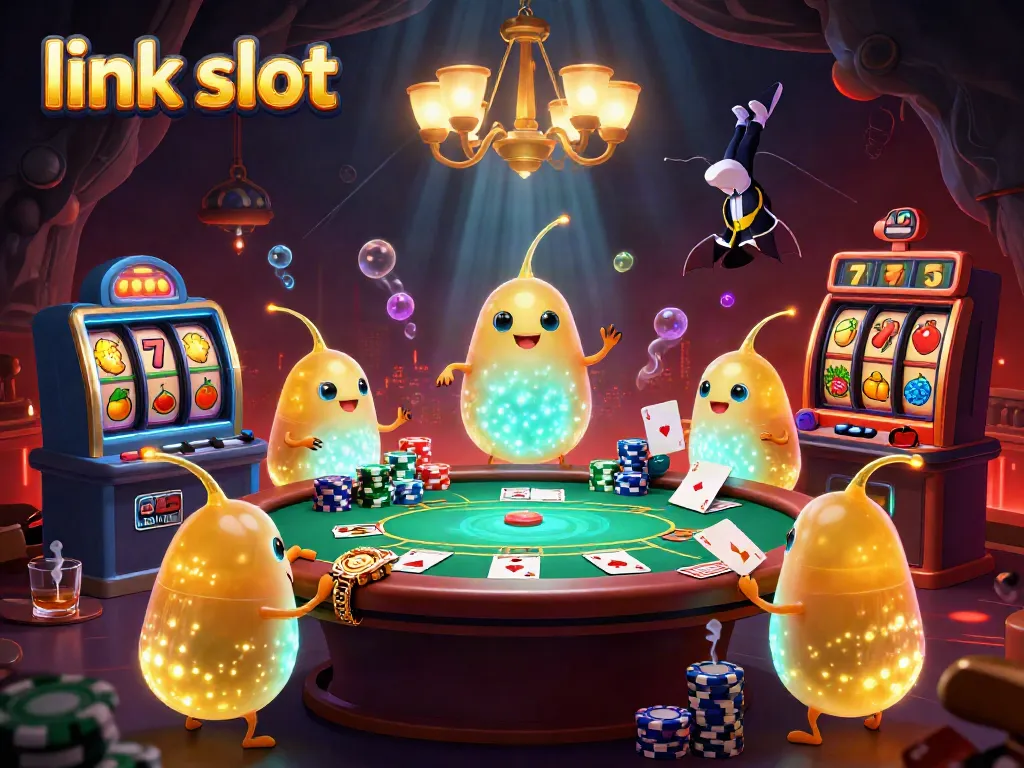 Mesin slot berkilauan di kasino yang diterangi cacing bercahaya, bersiap untuk taruhan seru link slot.