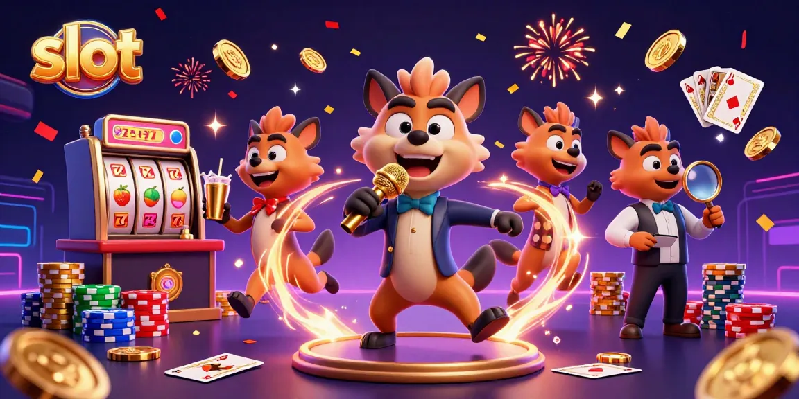 Hyenas entertaining in a vibrant casino scene featuring slot machines, colorful chips, and dynamic elements.