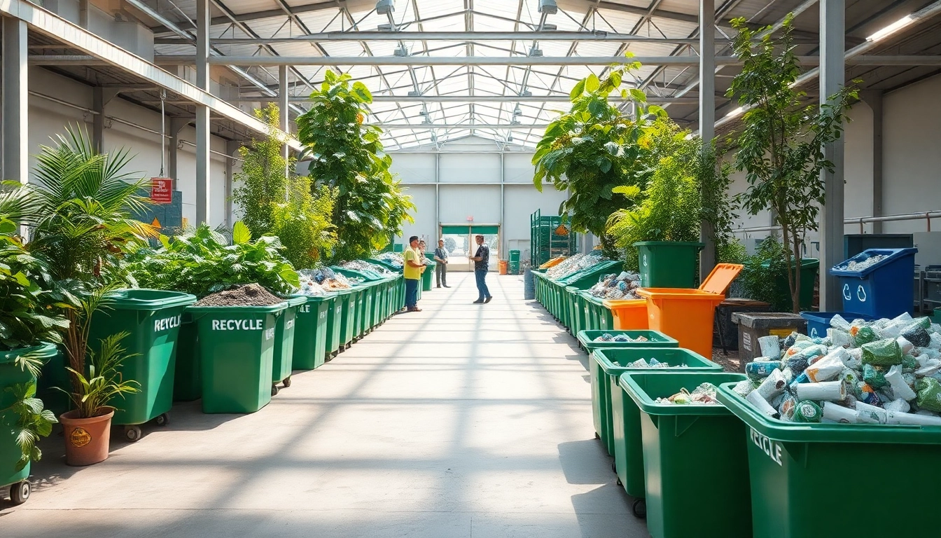 Engaging scene of cold lake recycling with vibrant bins and eco-friendly greenery.