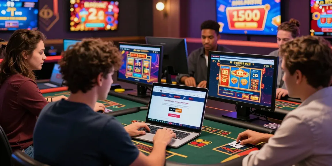 Players engaging with online games and depositing at credit card casinos like https://mvc.org.uk, showcasing excitement and interaction in a vibrant virtual environment.