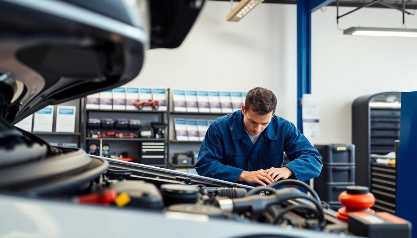 Get an online extended car warranty quote with a mechanic inspecting a car in a professional garage.