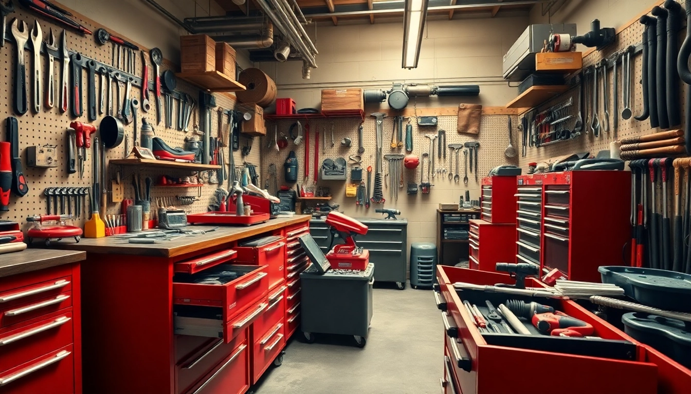 The Facom toolbox displays a variety of organized tools in a workshop setting, showcasing its durability and functionality.