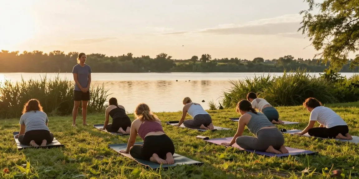 Experience yoga training at stefancamilleriyoga.com with sunset views over a tranquil lake.