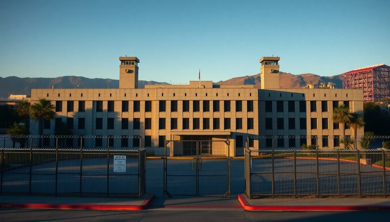 View of OC Jail facility highlighting its secure architecture and serious atmosphere.
