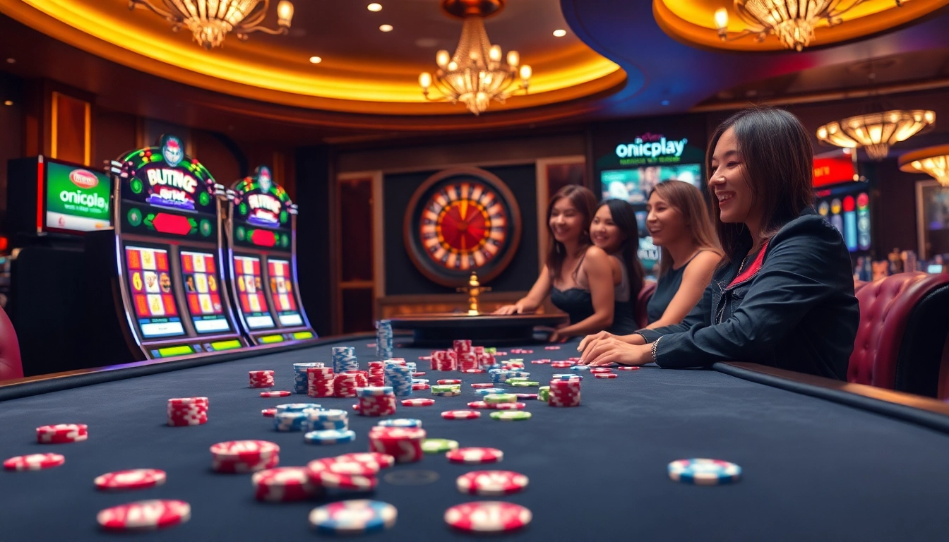 Exciting gameplay at Onicplay featuring vibrant slot machines and engaging poker tables.