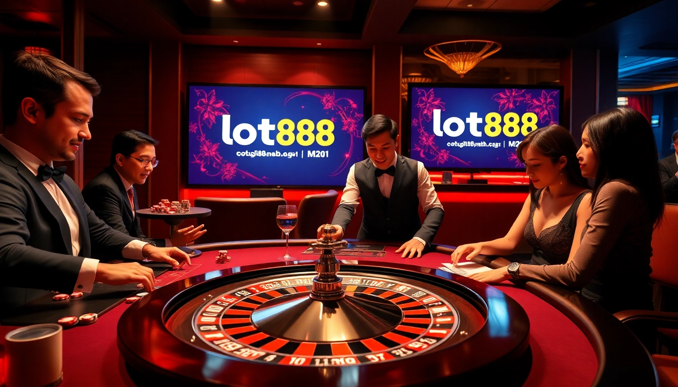 Players engaging at a casino table showcasing loto188.gb.net's online gaming experience with excitement.