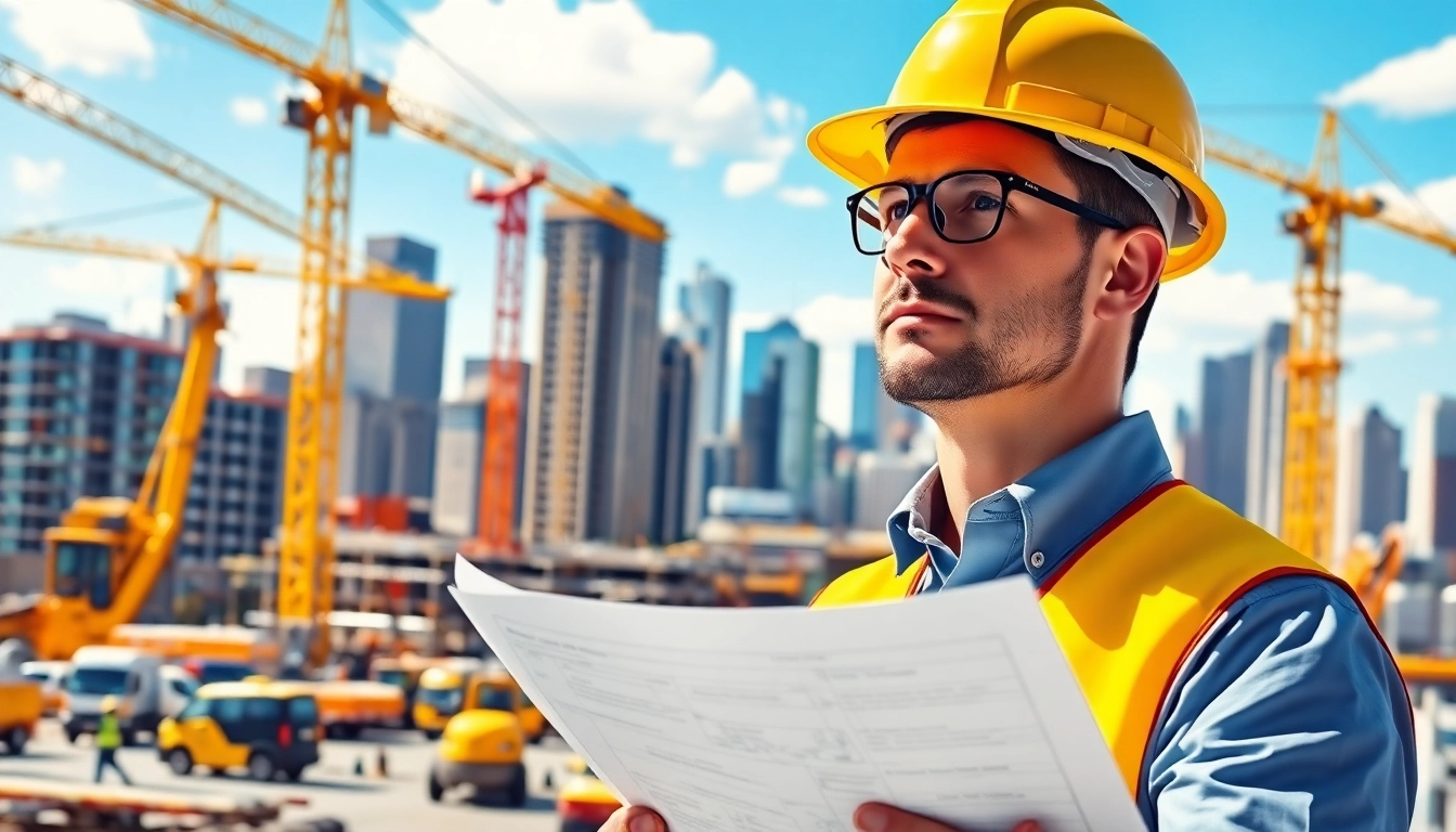 Manhattan construction manager directing an urban building project, showcasing leadership skills.
