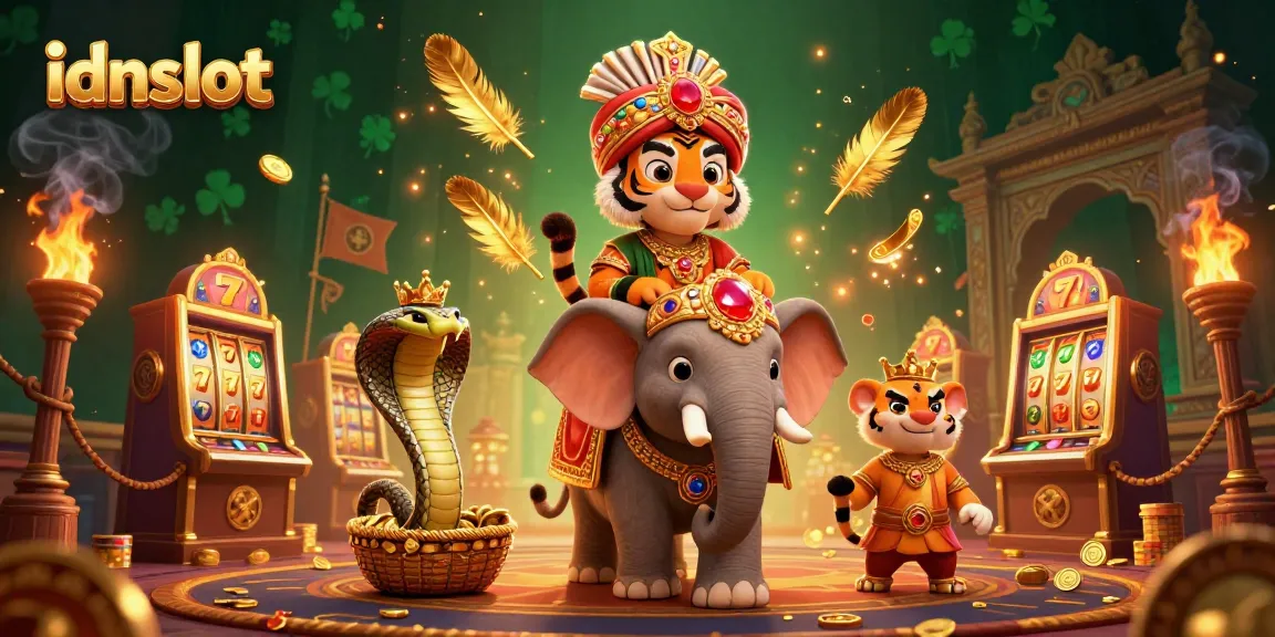 Experience thrilling idnslot action with a vibrant 3D illustration of a maharaja tiger and jewel-encrusted elements.