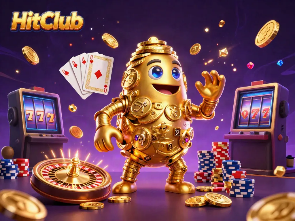 Experience the thrill of HitClub with vibrant gaming elements and golden treasure.