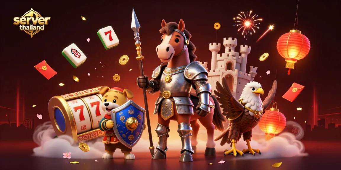 Spin to win with server thailand and 3D cartoon characters in a vibrant casino scene.