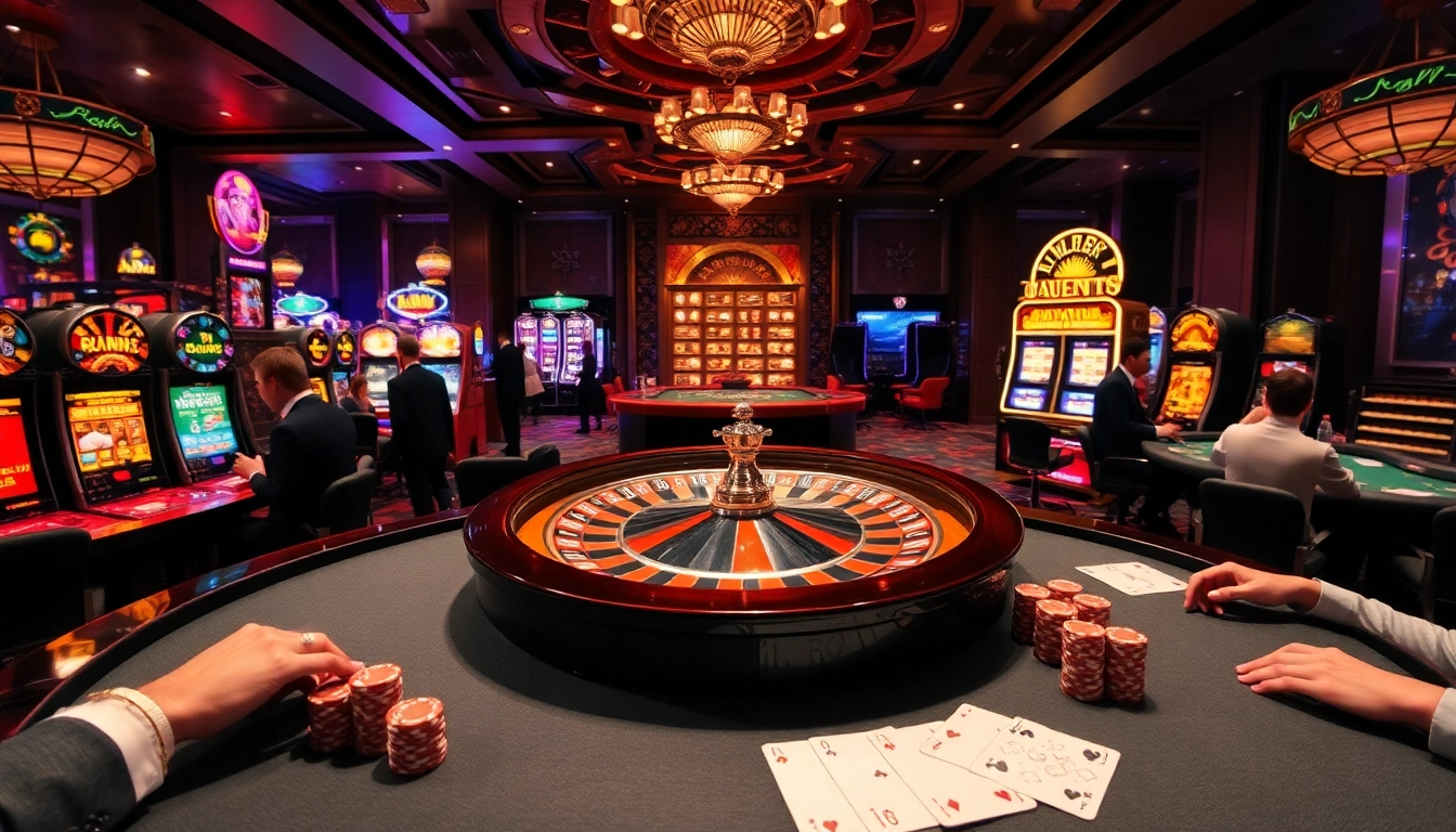 Scène de jeu de casino passionnante avec une roulette incarnant l'expérience d'un site de casino en ligne.