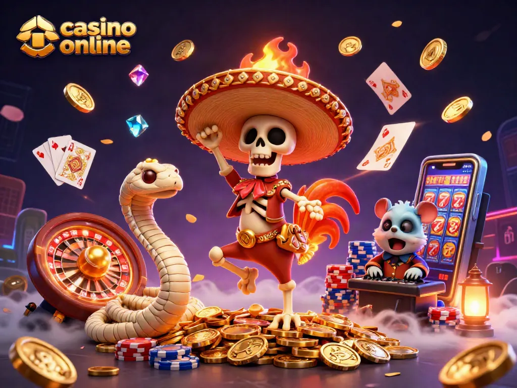 Disfruta del casino online con un mariachi y un DJ en una escena vibrante llena de oro.