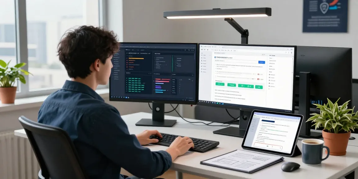 Detect fake receipt analysis in a modern tech workspace with AI verification tools and vibrant digital interfaces.