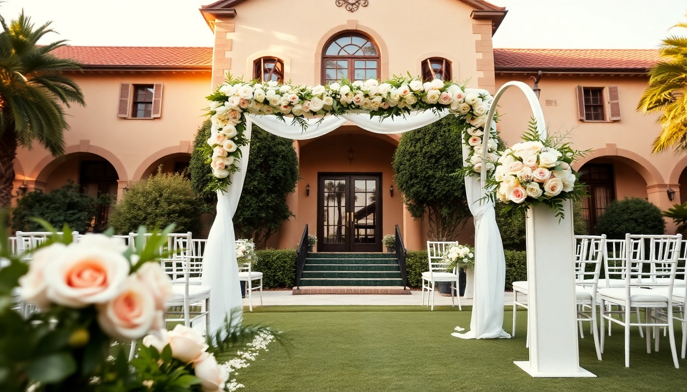 Stunning setup at a Jacksonville Wedding Venue featuring elegant floral decorations and an arch.