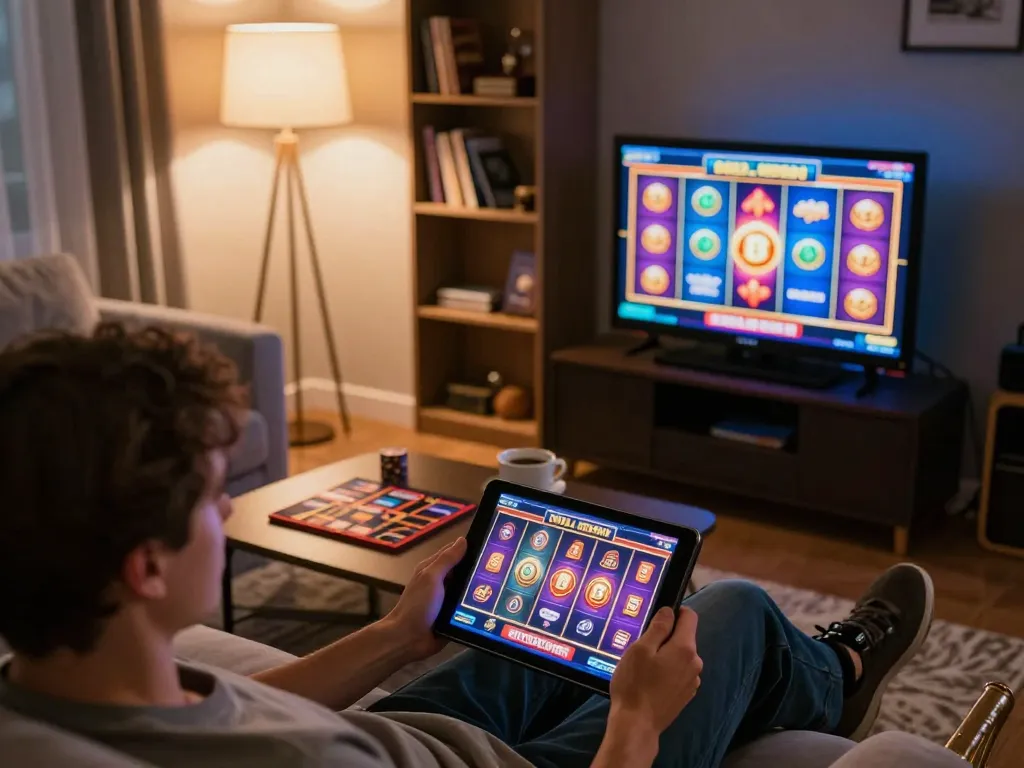 Engaging in online casino non aams legali from a cozy living room, showcasing strategic gaming.
