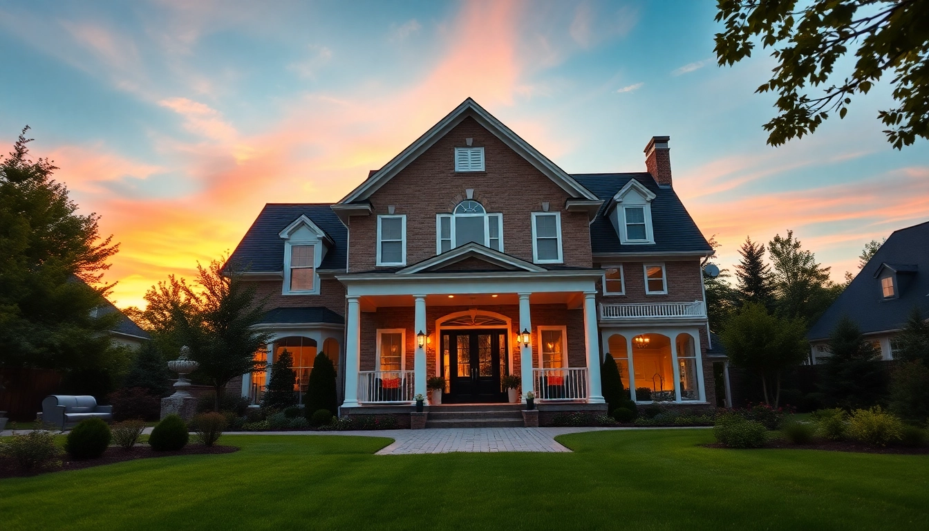 Showcase of Sharon Custom Colonial New Build highlighting its elegant architecture and lush surroundings.