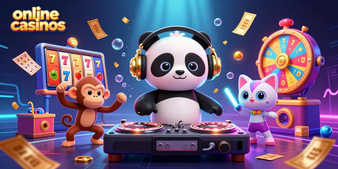 Engaging scene with vibrant characters representing online casinos, showcasing excitement with slots and games.