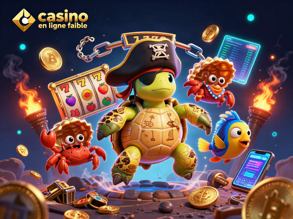 Jouer à des jeux passionnants dans un casino en ligne fiable avec une tortue pirate et un crabe doré.