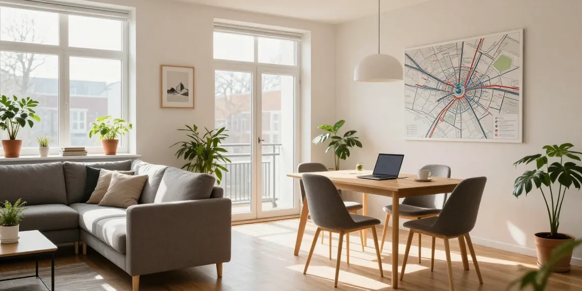 Komfortables Monteurzimmer Hannover mit modernem Wohnbereich und Schreibtisch, ideal für Geschäftsreisende.