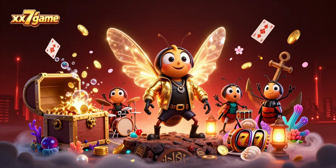 Experience the excitement of xx7game with a vibrant 3D casino scene, showcasing unique gaming elements and characters.