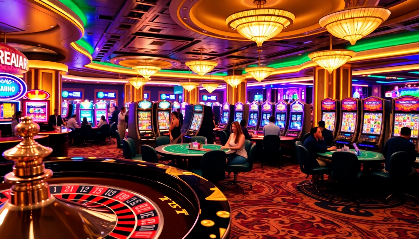 Players enjoying PG slot games in a glamorous casino atmosphere.