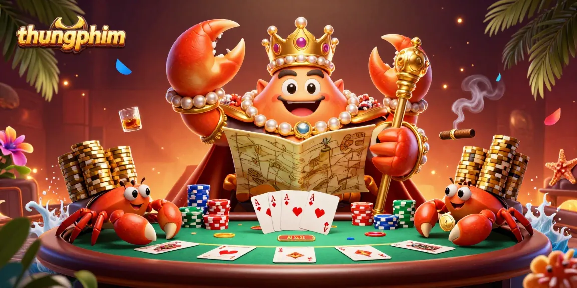 Experience thrilling action with thungphim's golden crab emperor amidst vibrant poker elements.