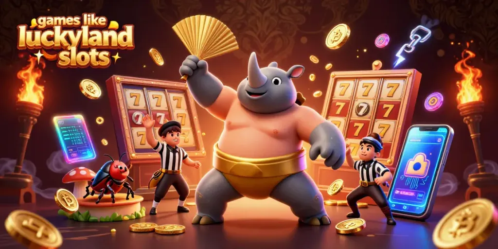 Play exciting games like luckyland slots with vibrant slots and golden coins flying