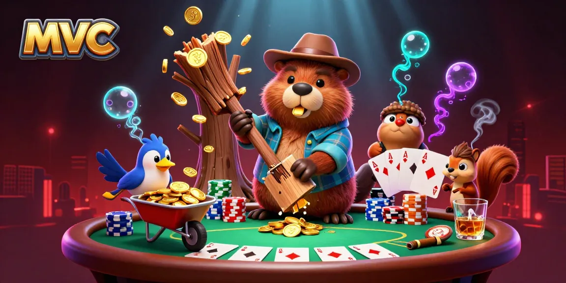 Collect golden coins and winnings at mvc's casino with an animated beaver and friends.