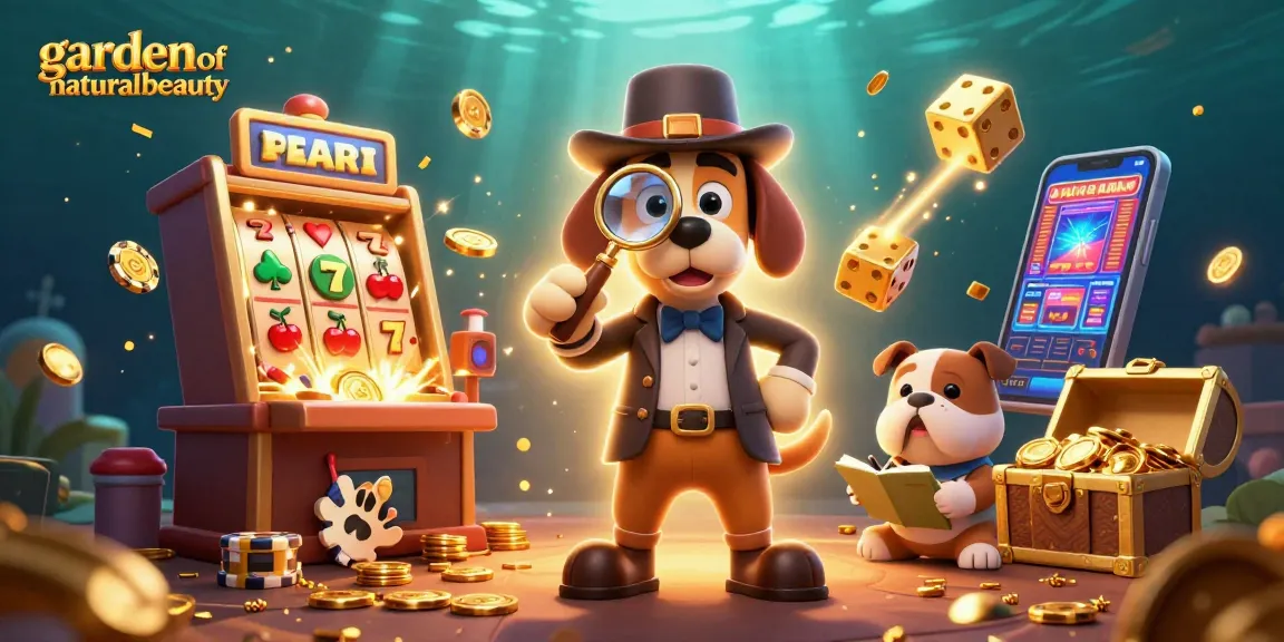 Permainan slot berkilau di gardenofnaturalbeauty menampilkan detektif anjing memecahkan teka-teki chip poker.