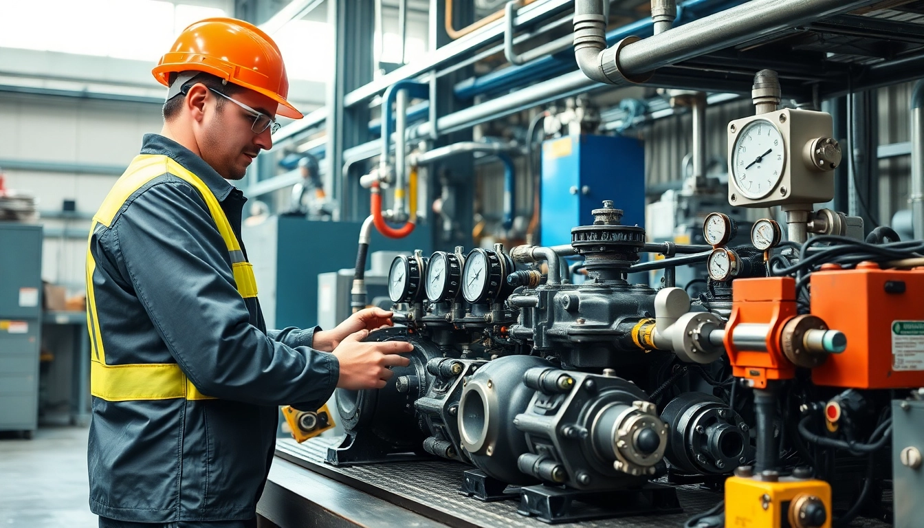 Performing hydraulic system maintenance with precision in a well-equipped workshop.