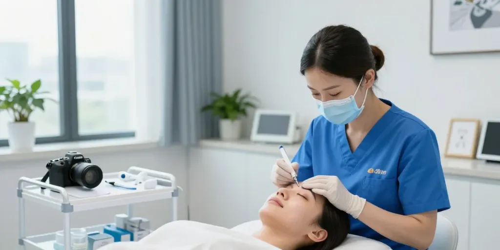 Augenringe entfernen bei entspannender Behandlung in moderner Klinik.
