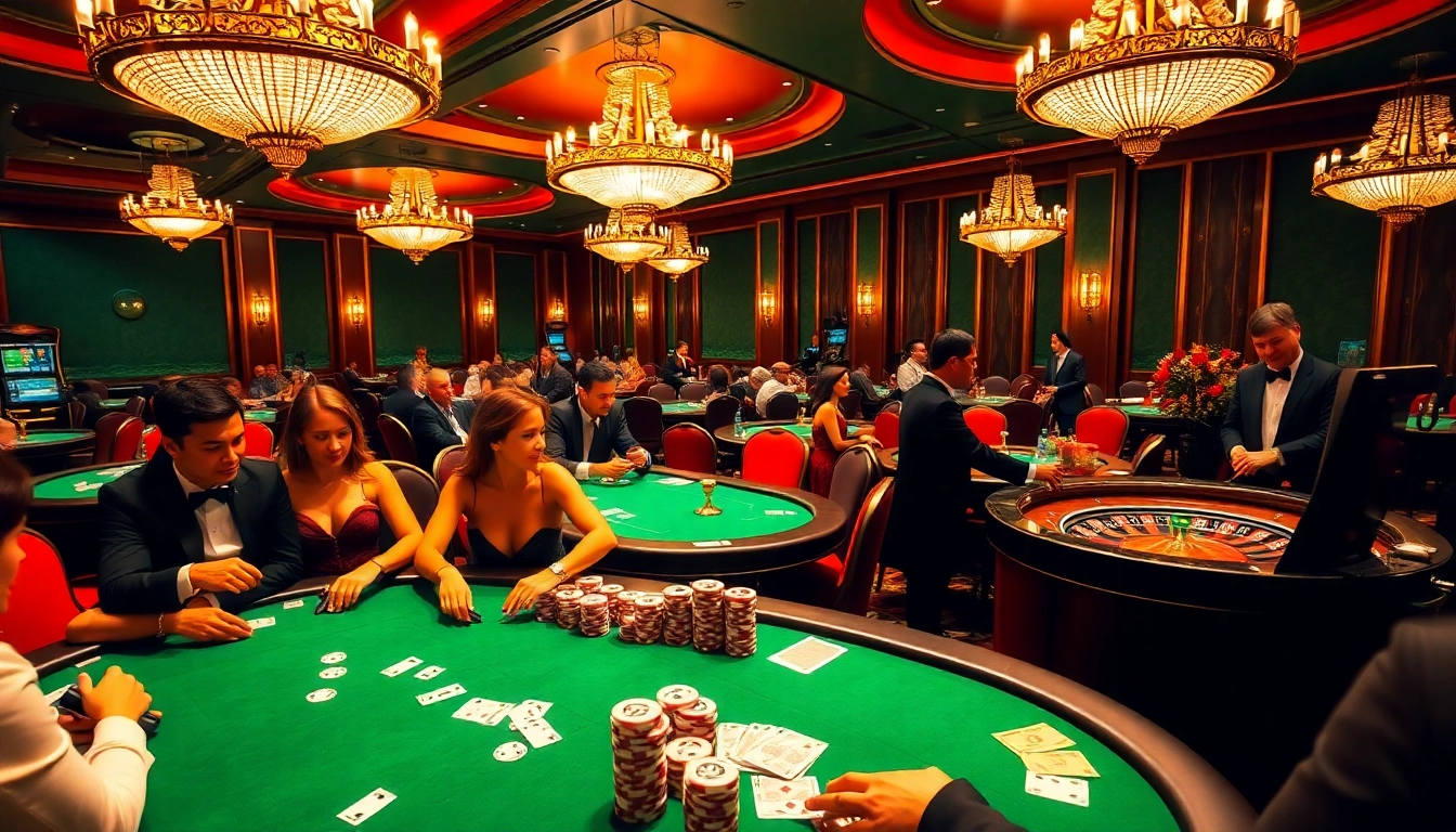 Des joueurs passionnés sur un site de casino en ligne s'engagent dans une partie de poker avec des jetons et des cartes colorées.