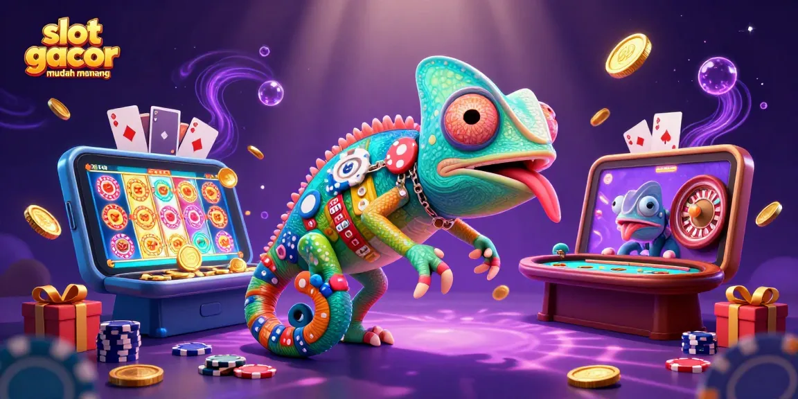 Slot gacor mudah menang dengan chameleon kasino yang mengawasi meja permainan.