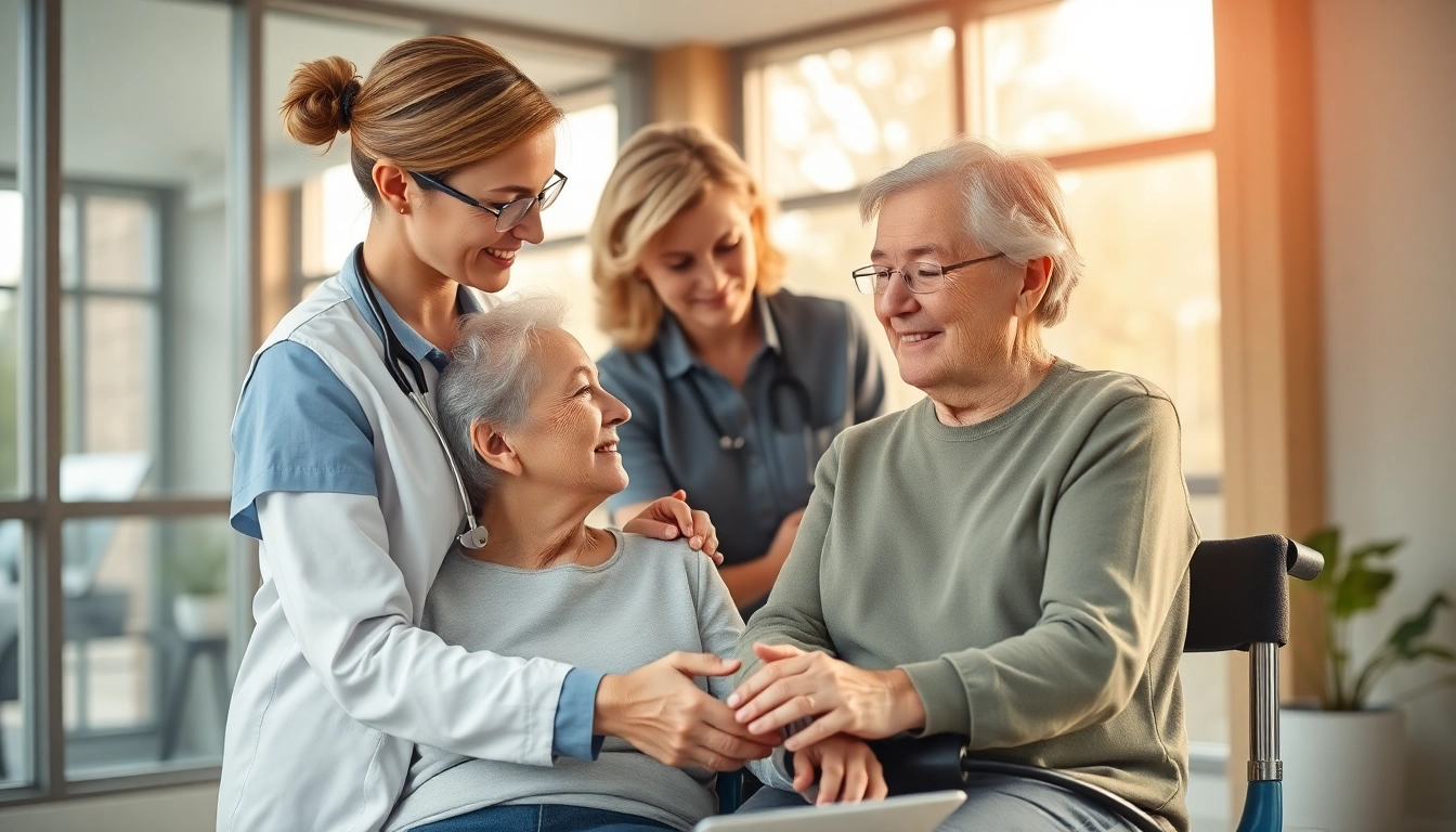 Senior physiotherapist providing care to an elderly patient in Edmonton's clinic, promoting healing and mobility.