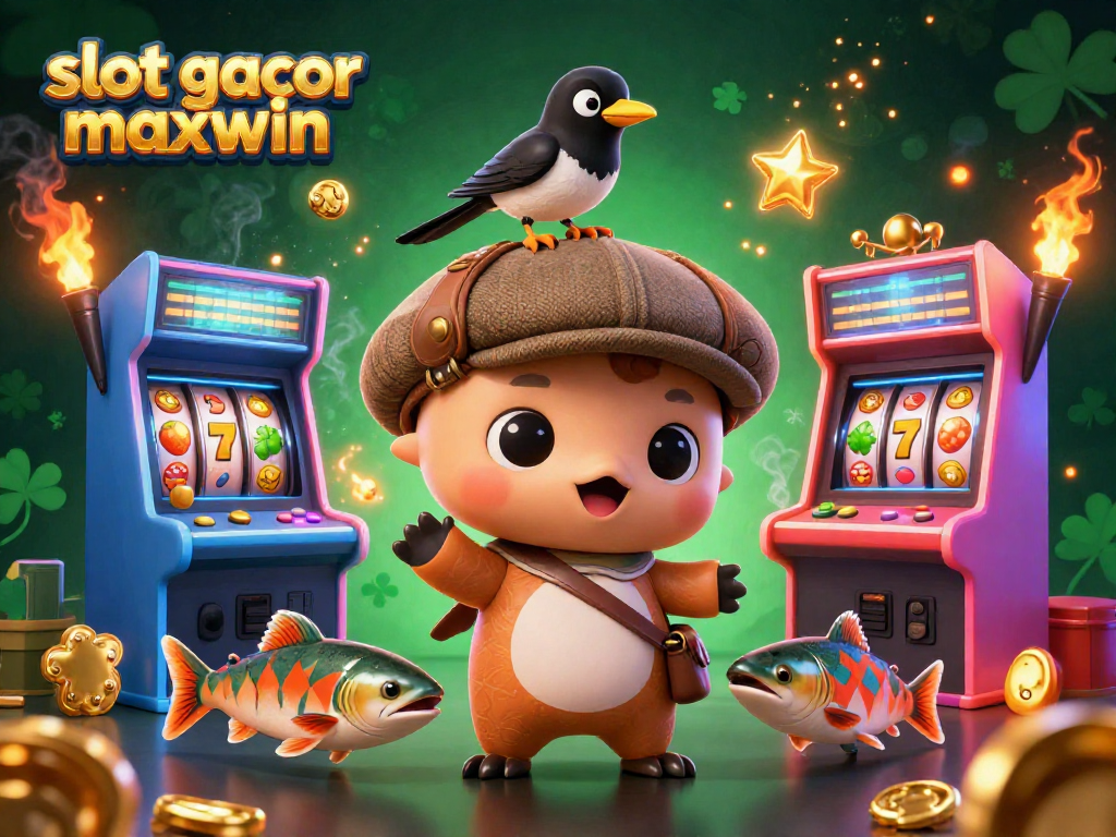 Permainan slot gacor maxwin menampilkan karakter kartun lucu dan mesin slot yang berkilauan.